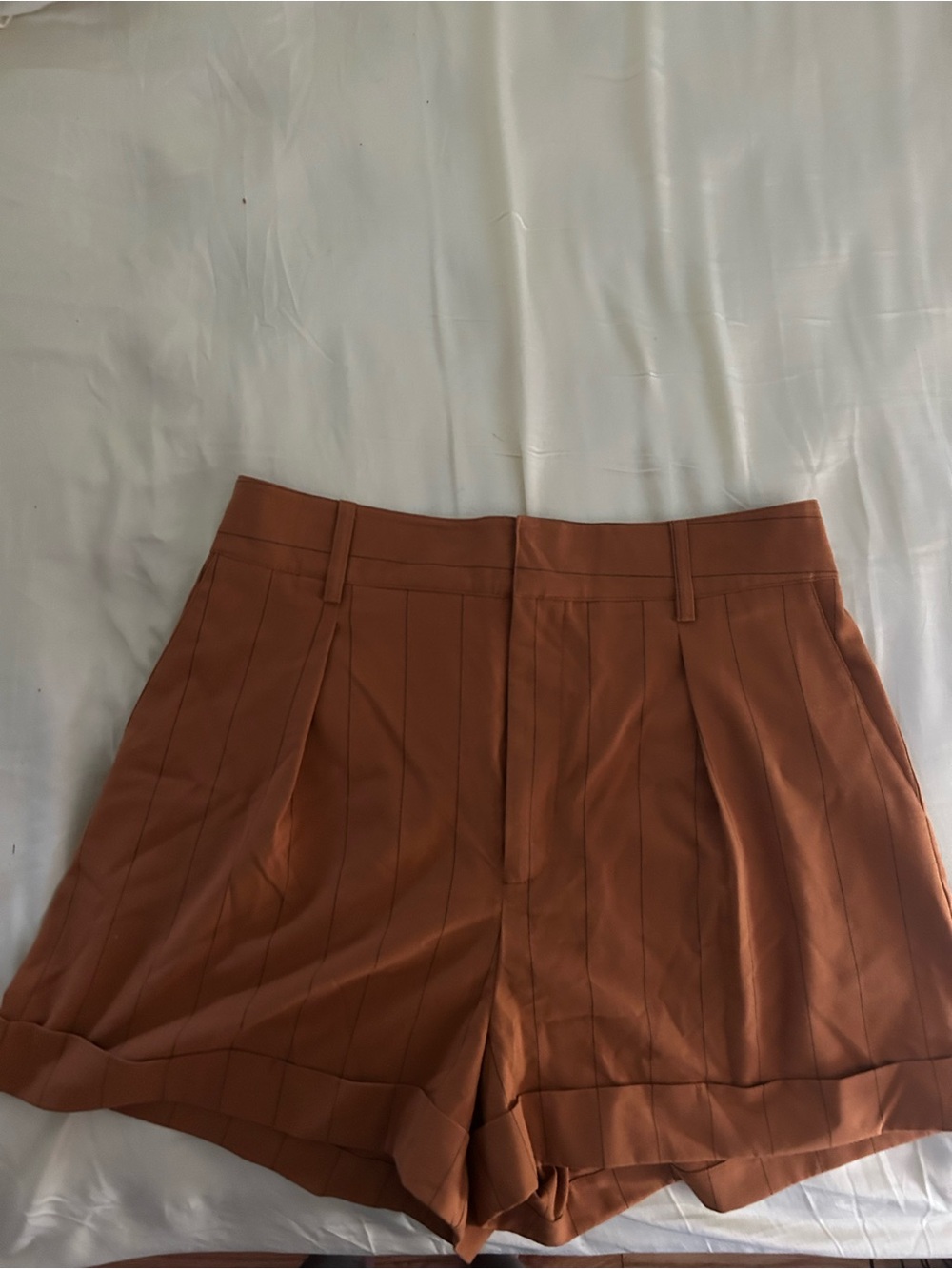 DANIELLE BERNSTEIN Rust High-Waist Tailored Shorts